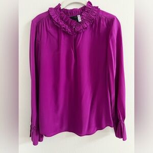 J Crew 100% Silk Ruffle Neck Blouse, size 6